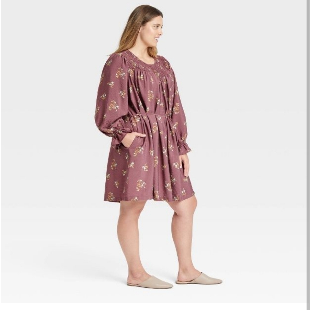 A New Day Long Sleeve Tent Purple Floral Dress - Picture 2 of 8